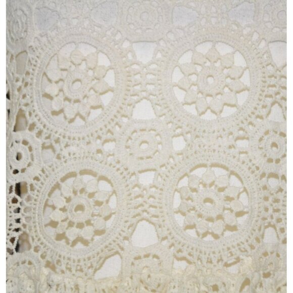 Justfab Ladies S Cream Crochet 3/4 Puff Sleeve Top Cottage Granny Core Boho - Picture 4 of 10